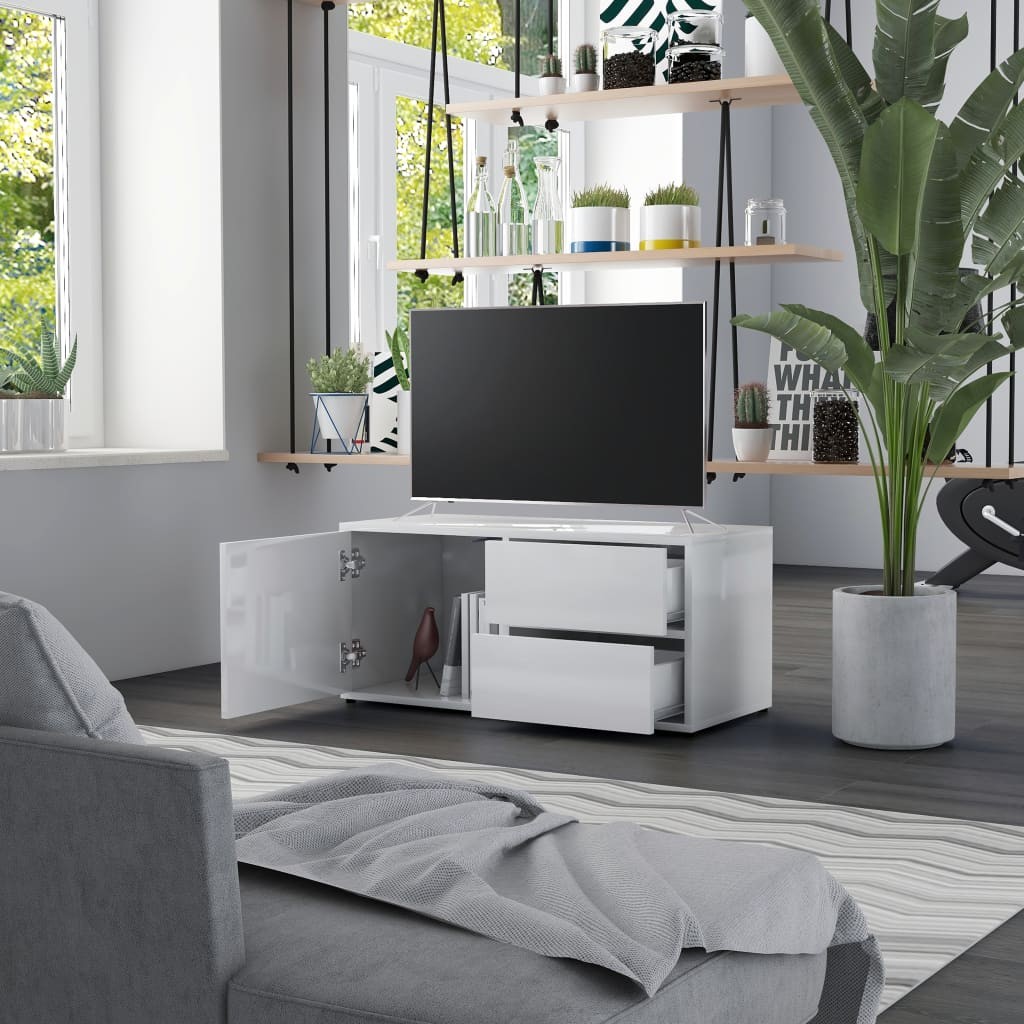 TV Cabinet High Gloss White 80x34x36 cm Chipboard